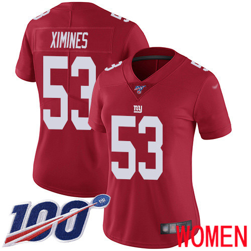 Women New York Giants #53 Oshane Ximines Red Limited Red Inverted Legend 100th Season Football NFL Jersey